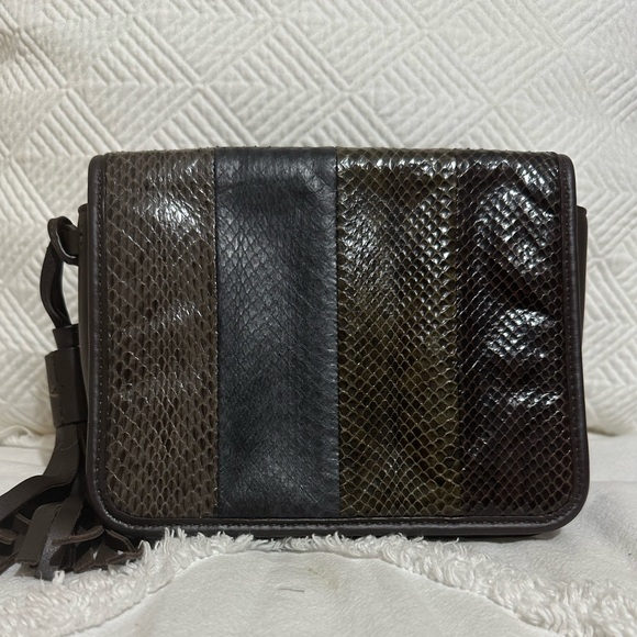 ALLSAINTS Bansho Snakeskin Chain Shoulder Bag/clutch brown Striped gently used - Picture 3 of 5